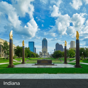 Indiana downtown park with skyline in background
